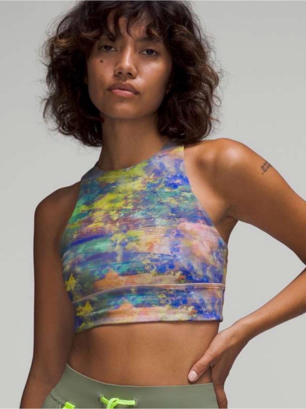 lululemon High neck Energy Bra Watercolor Active - Blue, Green Medium Support
